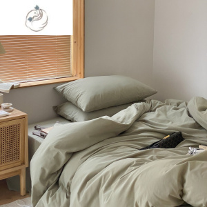 舒适主义日式简约水洗棉四件套纯色双拼北欧风被套床单床笠式床品