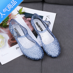 SUNTEK水晶凉鞋新款亲子女坡跟夏季一字带扣中空果冻包头洞洞百搭女鞋子