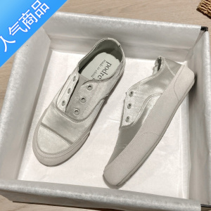 SUNTEK小众设计感西班牙绸缎小白鞋女一脚蹬2023年新款平底休闲运动板鞋