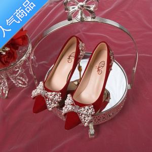 SUNTEK红色高跟结婚鞋女中式秀禾服婚纱两穿新娘鞋2023年新款孕妇鞋婚鞋