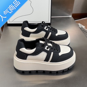 SUNTEK欧货范松糕厚底增高小白鞋女熊猫鞋2023春新款小个子休闲板鞋