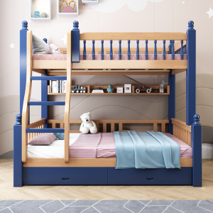 百冠环球 上下床胡桃木实木双人床美式高低上下铺子母床双层儿童床