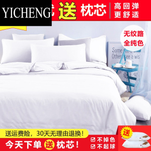 YICHENG大红色四件套净版纯色被套床单枕套七维素色三件套床上用品