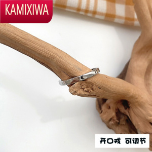 KAMIXIWA银情侣对戒日月戒指女小众设计开口可调节简约冷淡风素圈指环