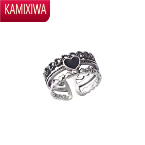 KAMIXIWA银戒指 开口可调节爱心食指戒指 高级感心形指环女士情人节礼物