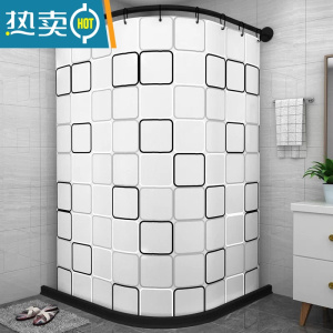 敬平黑色弧形浴帘杆L型磁性套装免打孔卫生间隔断帘淋浴房挡水条浴室