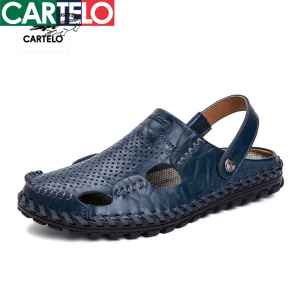 [线下专柜同款]卡帝乐鳄鱼(CARTELO)新款真皮透气包头户外沙滩凉鞋休闲鞋男鞋