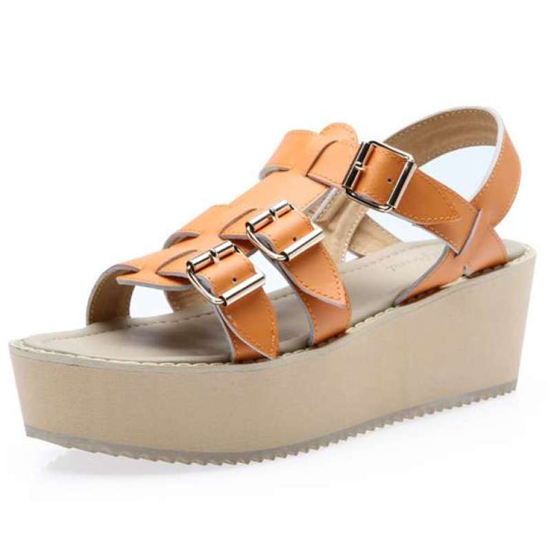 SELFTREND涉趣真皮时尚休闲罗马风情潮流厚底凉鞋时尚橙W22016(36)