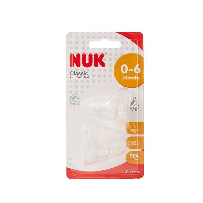 NUK通气仿真硅胶奶嘴（供0-6个月婴儿使用.大圆孔)两个卡装