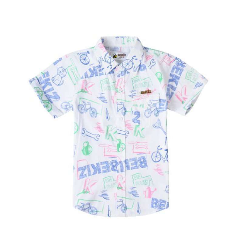 童壹库男童时尚插肩袖衬衫男童时尚插肩袖衬衫KRCF035301漂白色印花150