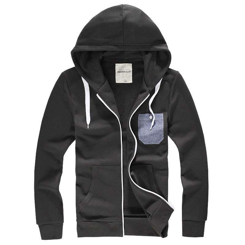 诠渡良品 男装校园运动风格长袖拉链卫衣31516（黑灰色/XL）