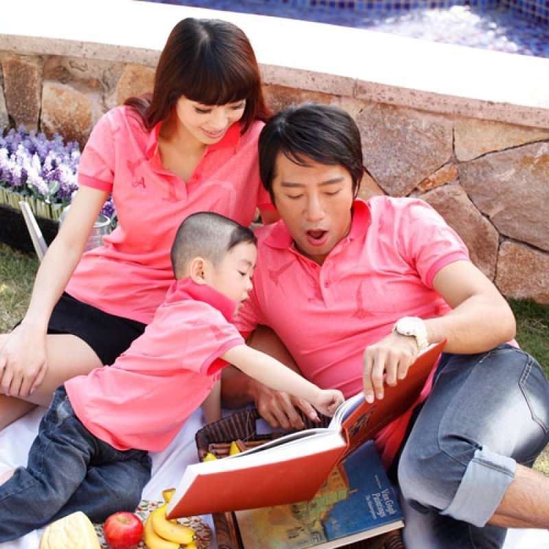 爱湾夏款红色立领亲子童装110码