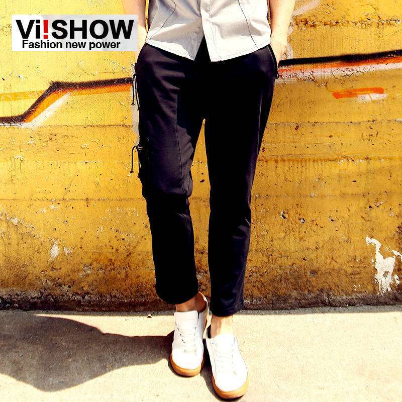 viishow 时尚口袋休闲男士休闲裤直筒裤潮裤KC052(黑色/L)