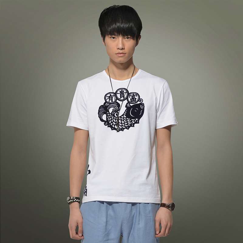 混合二次方 男装潮流修身中国风短袖T恤L32T03A1(白色/L)