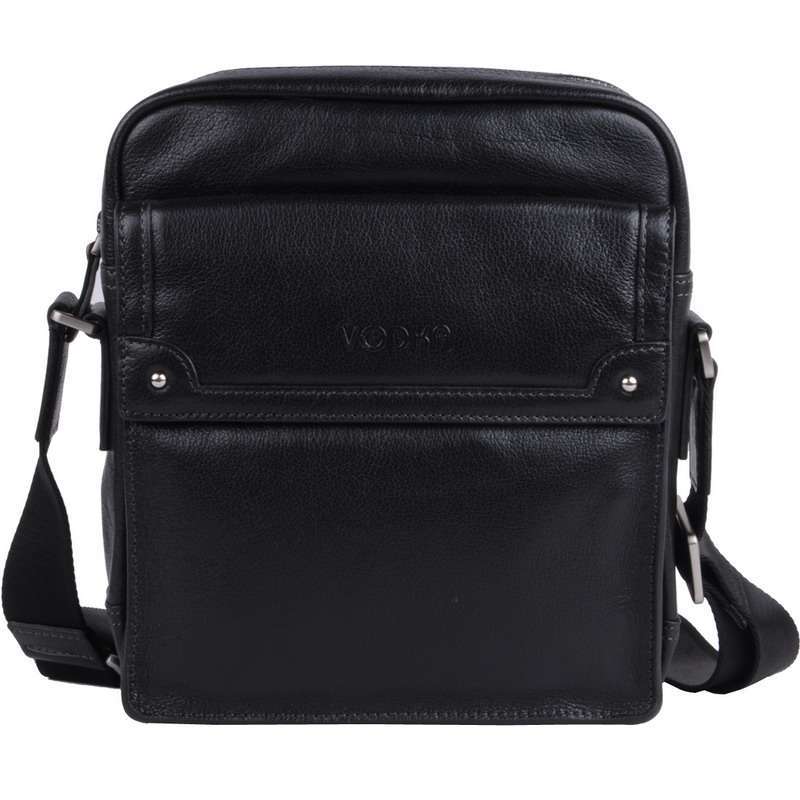 vodka马度加100头层摔纹牛皮男士斜跨包黑色vd2104a