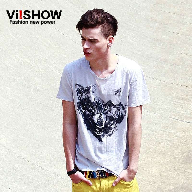 viishow 个性休闲狼印花修身圆领正品男装潮牌t TD011(浅灰色/XL)