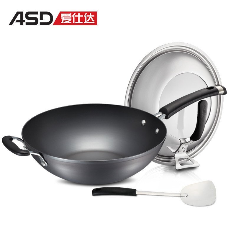 ASD 爱仕达 32cm 无涂层炒菜锅 不锈 铸铁锅 电磁炉通用炒锅 WG8332ELX