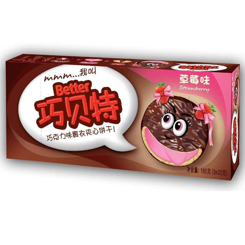 巧贝特 巧克力裹衣夹心饼干-草莓酱 180g/盒