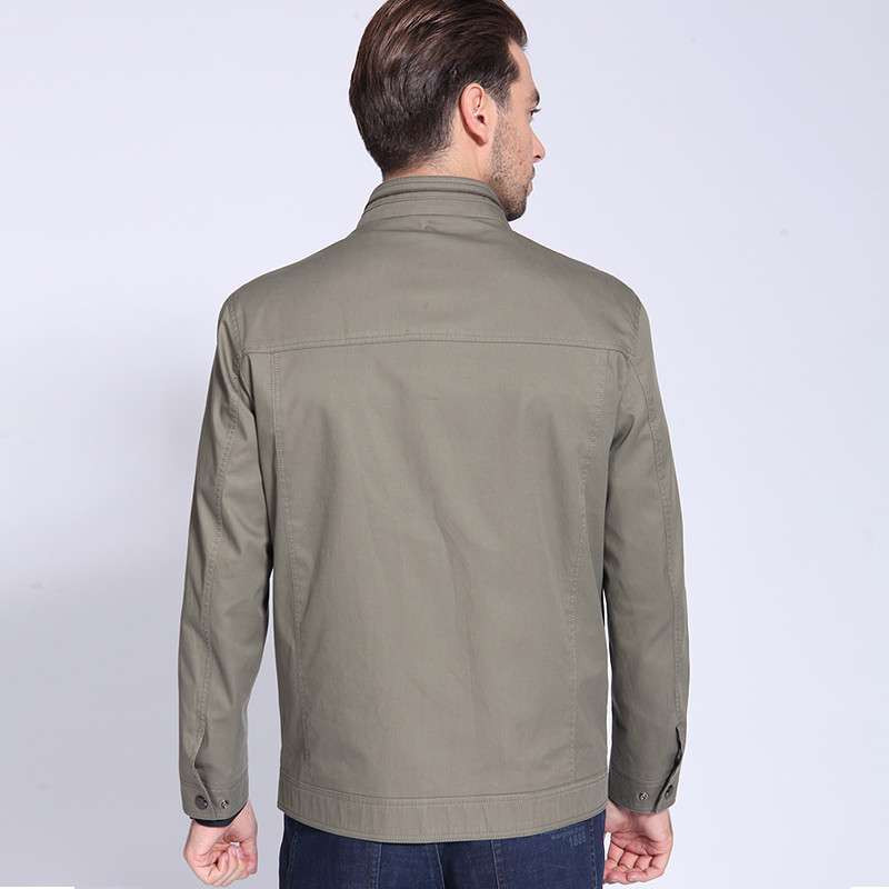 驰琴纯棉免烫夹克衫 秋装新款 卡其蓝色商务休闲男装外套立领茄克8518