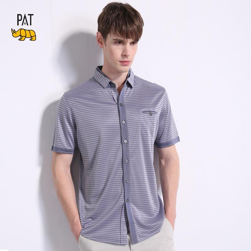 韩国犀牛pat 男士针织短袖衬衫 多彩衬衫领衬衣 翻边拼接 男装夏季