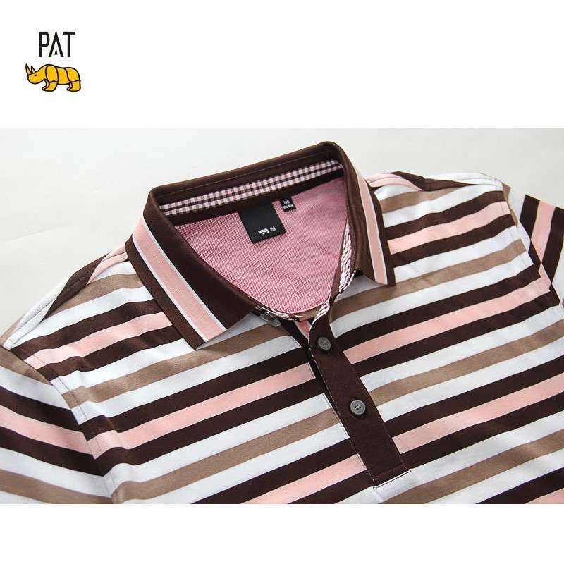 韩国犀牛pat 男士针织短袖t恤 翻领t恤 优雅条纹 男装夏季新品 粉红色