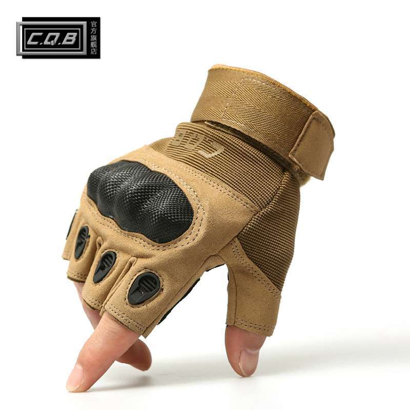 CQB 户外战术手套 军迷半指手套 O记 美军特种兵防滑作战手套 狼棕M