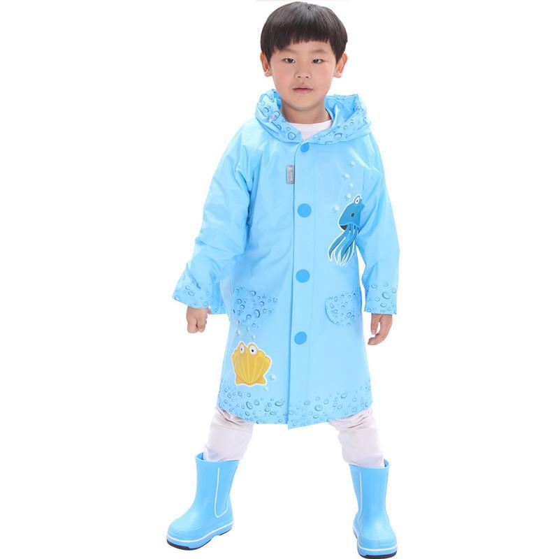 男女小学生儿童雨衣披时尚可爱 加厚连体雨披带书包位超软 蓝色L
