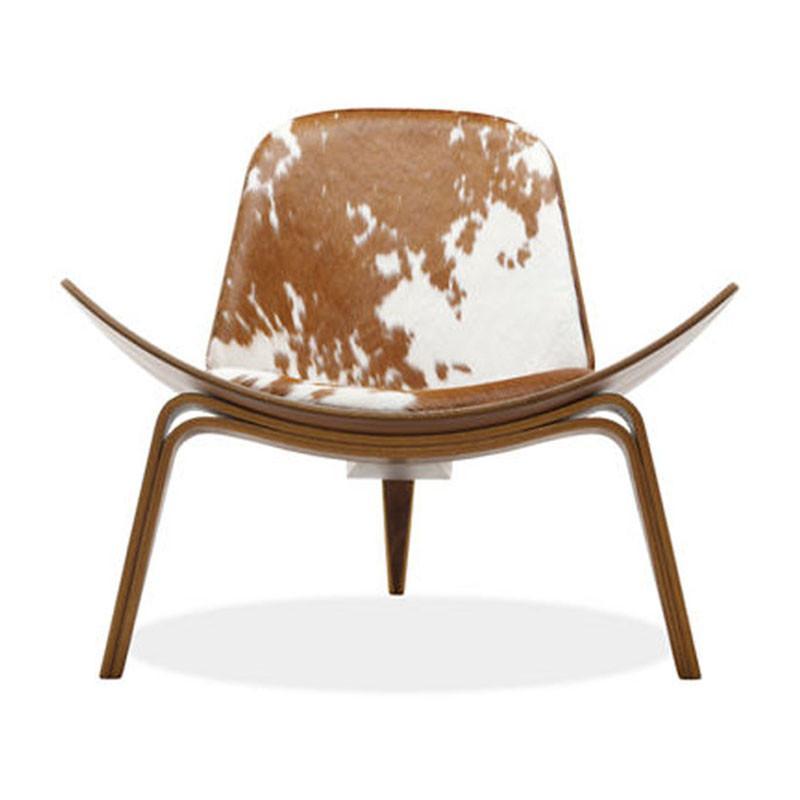 霍客森丹麦Carl Hansen Son 三脚椅CH07 飞机椅 弯板曲木椅实木椅 棕白奶牛皮