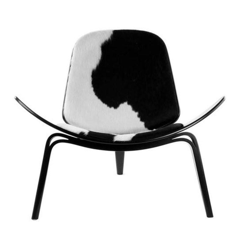 霍客森丹麦Carl Hansen Son 三脚椅CH07 飞机椅 弯板曲木椅实木椅 黑白奶牛皮