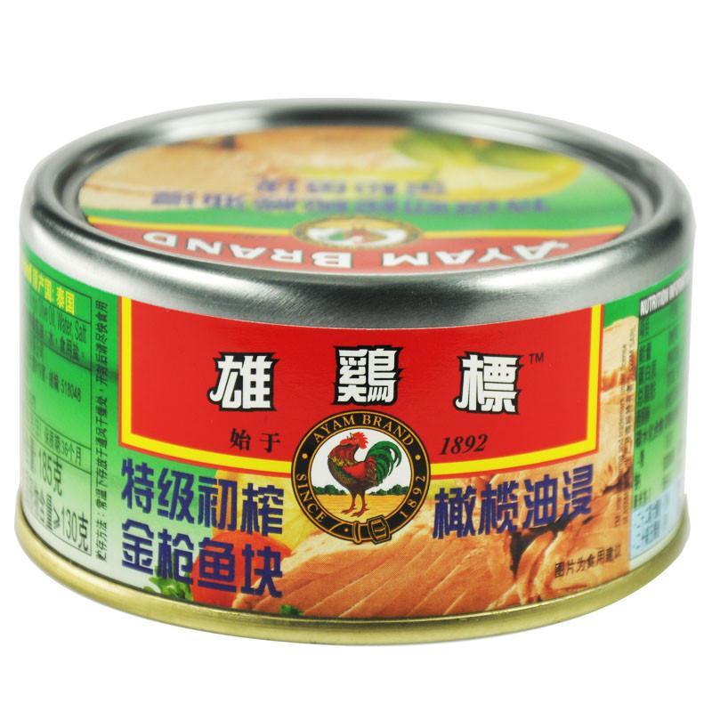 雄鸡标特级初榨橄榄油浸金枪鱼块罐头150g