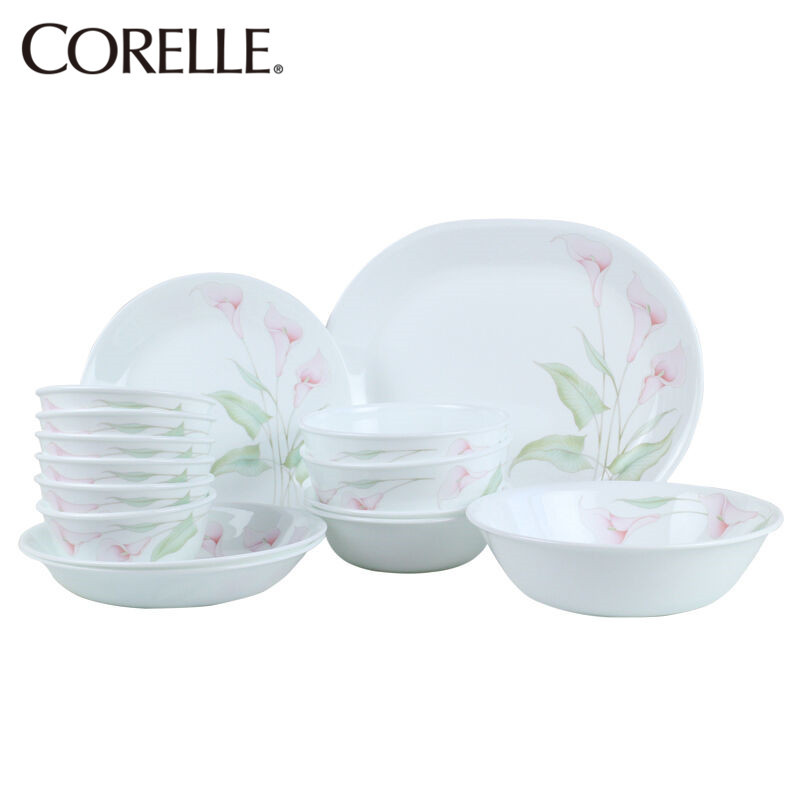 康宁(CORELLE)餐具套装16B-LV-CS百合花色16件套组 碗/碟子/盘子餐盘套装