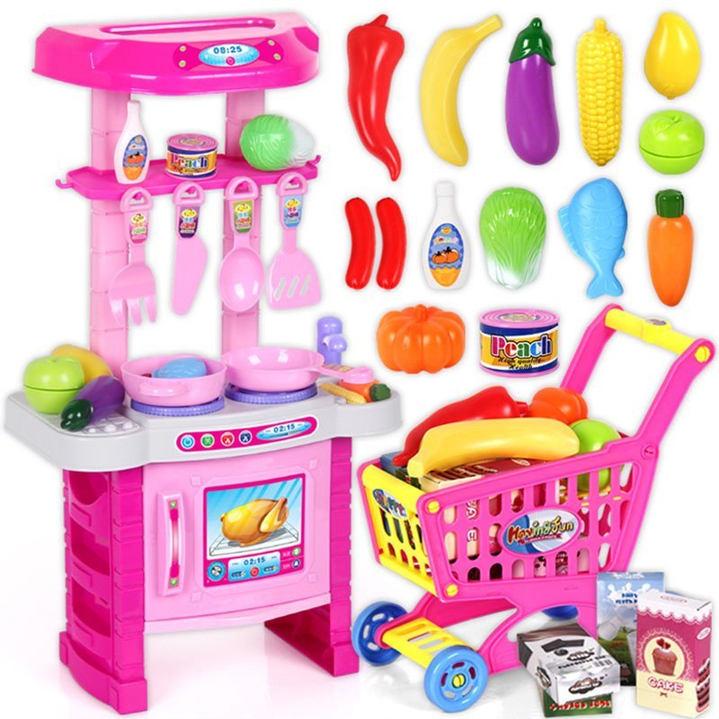 勾勾手 儿童玩具女孩 音乐厨房玩具 做饭厨具餐具套装过家家玩具 切切乐