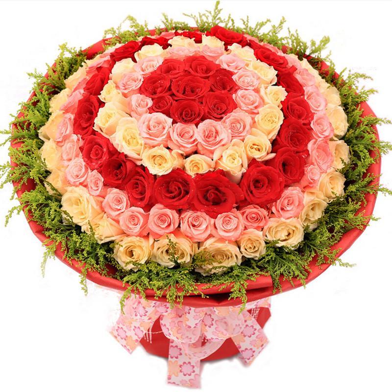 五二零 鲜花速递 99朵红粉香槟混搭玫瑰鲜花 棒棒糖花束 生日鲜花全国