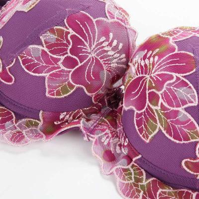 薇兰玛可 女士奢华荷花边刺绣文胸罩 聚拢调整型美背文胸内衣 紫色 32