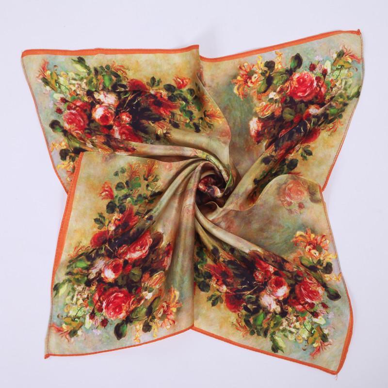2014秋新款潮流真丝大方巾 100%桑蚕丝女士印花围巾 k橙边菊花