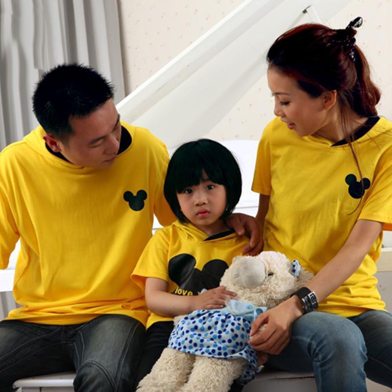 新款特价the couple pig 短袖亲子装 带帽时尚 夏季长版T 黄色 男XL