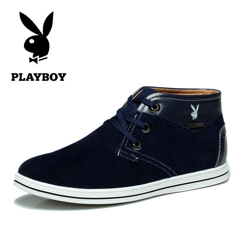 PLAYBOY花花公子秋冬新款男士中帮靴英伦潮流休闲皮鞋透气中帮鞋36239 深蓝色 39码