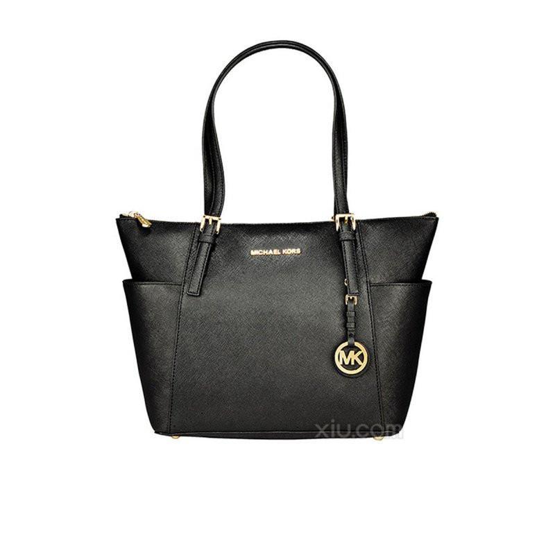 Michael Kors 迈克·柯尔 女士十字纹牛皮JET SET中号手提包 30F2GTTT8L 001BLACK 黑色