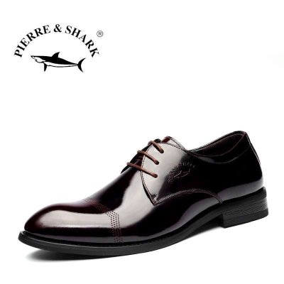 皮尔鲨鱼 头层牛皮男士商务正装皮鞋男时尚英伦亮皮男鞋德比鞋真皮