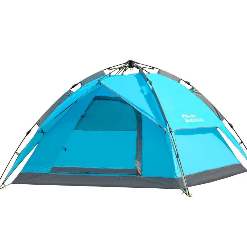 埃尔蒙特 户外双人野营野外自动速开露营双层 帐篷 3-4人 天蓝色