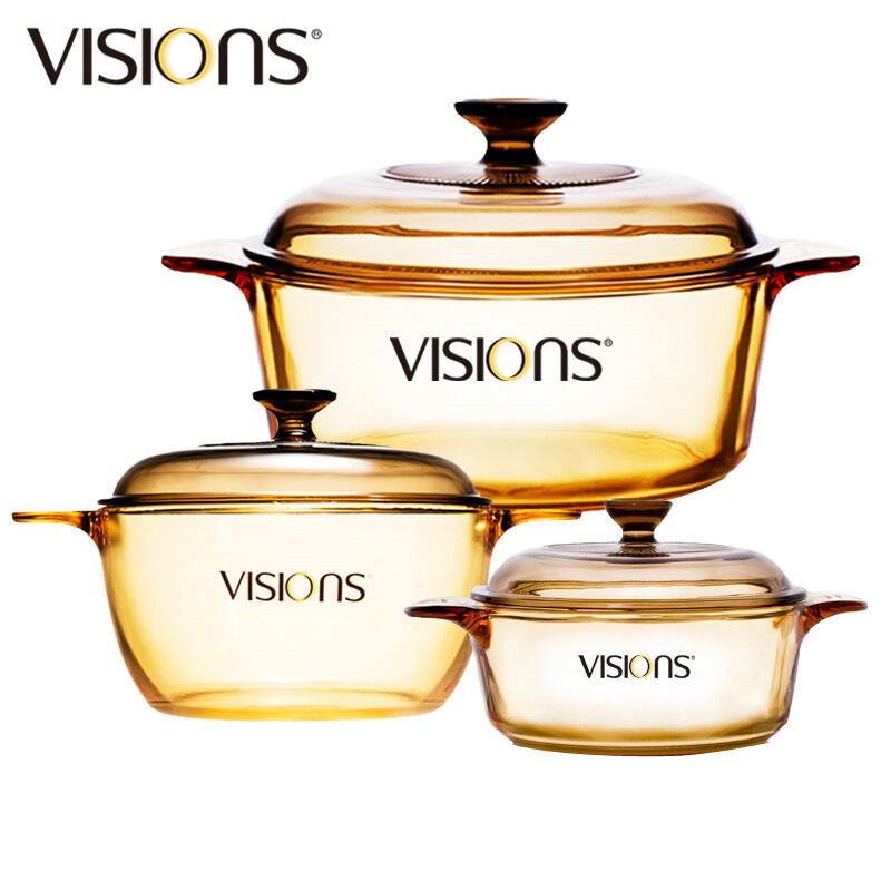 美国康宁(VISIONS) 3.25升24CM+1.5升18CM+0.8升15.5CM家用晶彩透明玻璃锅汤锅炖锅套锅