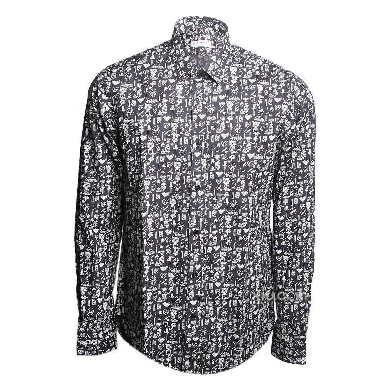 saint laurent 圣罗兰 男士纯棉卡通长袖衬衫 黑色 41