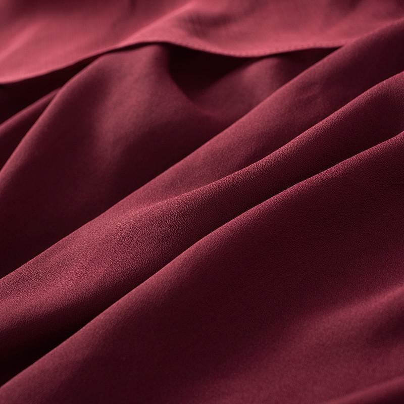 夏季新款 极简净色飘逸雪纺圆领短袖松紧腰连衣裙女8522436051 枣红