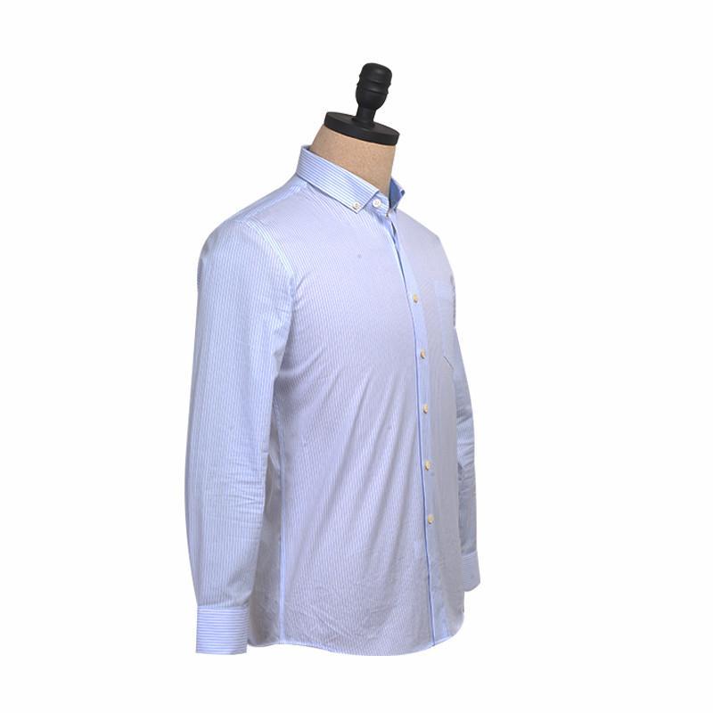 新郎希努尔 2015春夏新款 男士商务休闲正装 修身长袖条纹衬衫 白底蓝