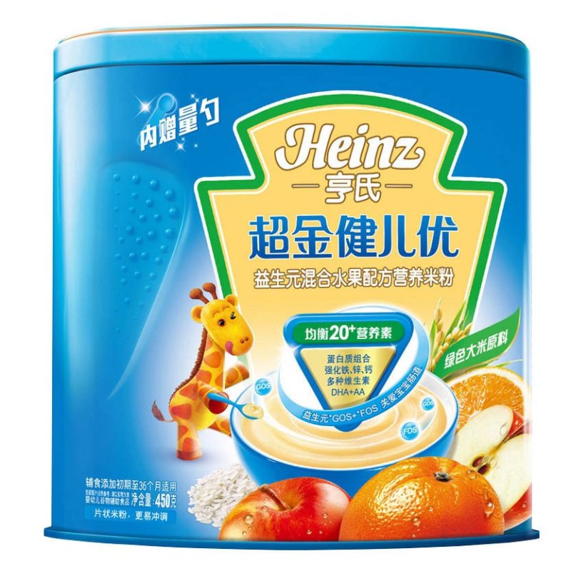 亨氏(heinz)超金健儿优益生元,混合水果配方营养米粉450g
