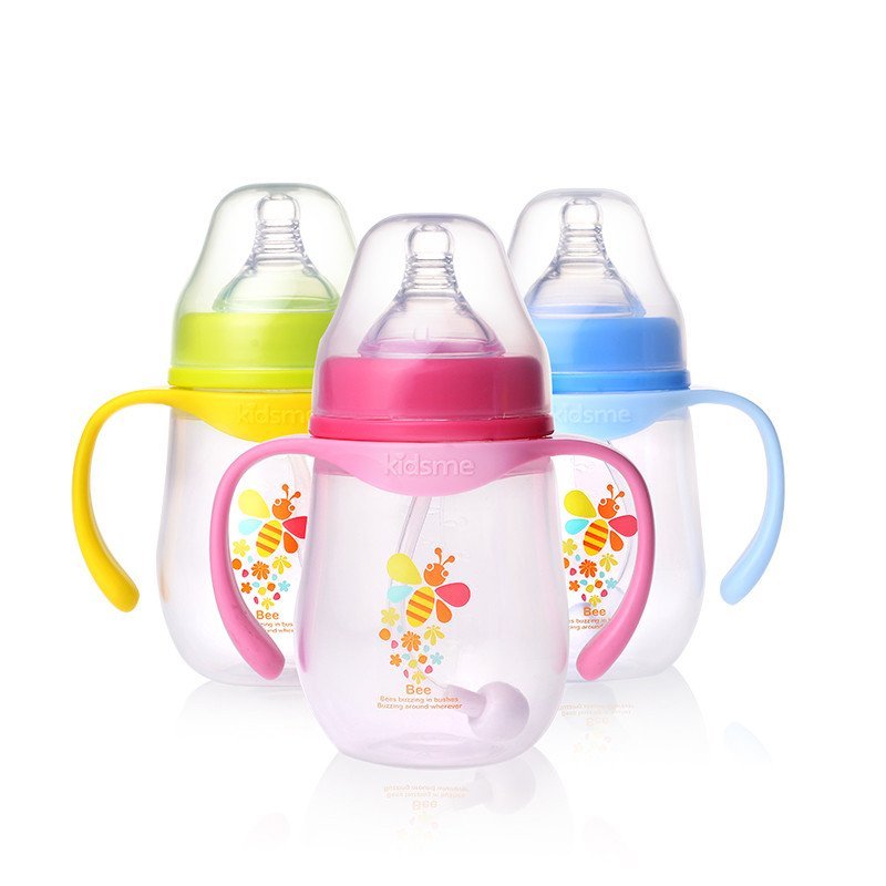 KIDSME 亲亲我宽口安全PP奶瓶 210ML颜色随机 908185