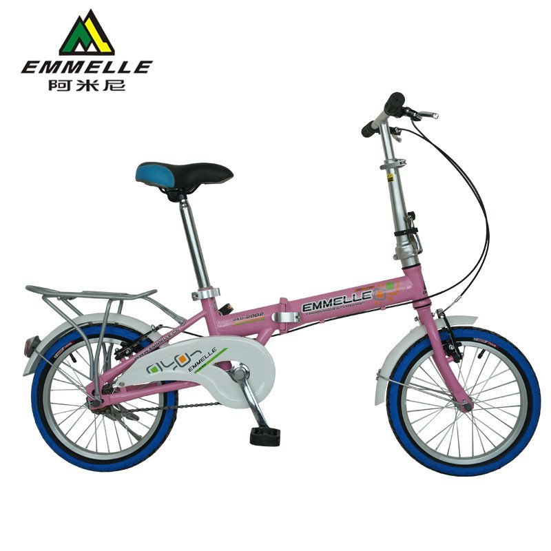 阿米尼折叠自行车迷你自行车16寸便携成人折叠车男女款学生单车EKB2002 丝光淡粉/白板罩
