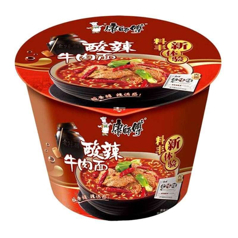康师傅经典酸辣牛肉桶面124g