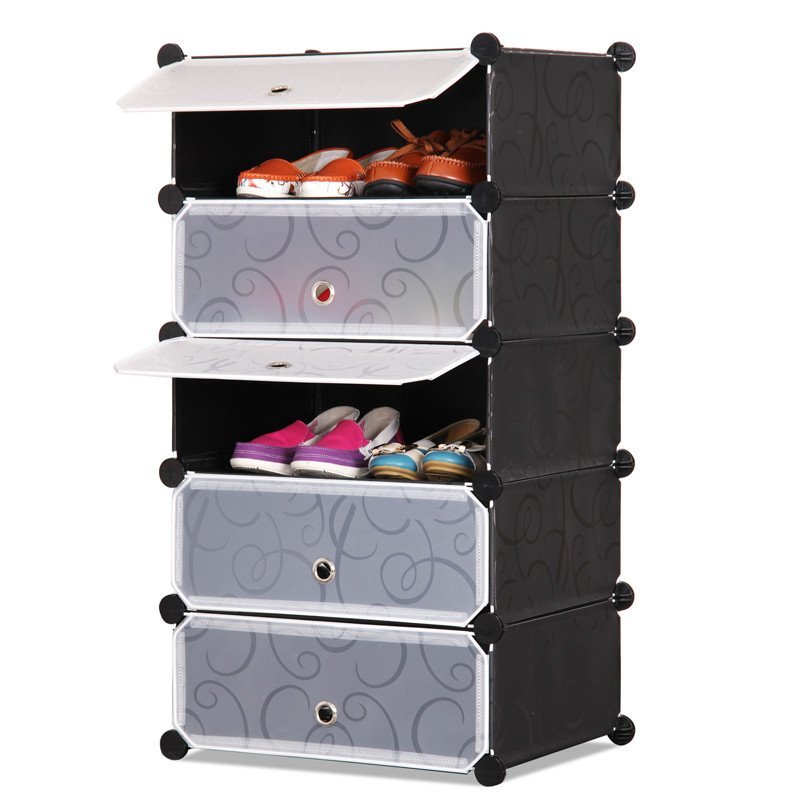 亚思特 简易鞋柜 防尘鞋架 组装组合多层树脂简约现代大容量 鞋柜-1列-5层-黑色