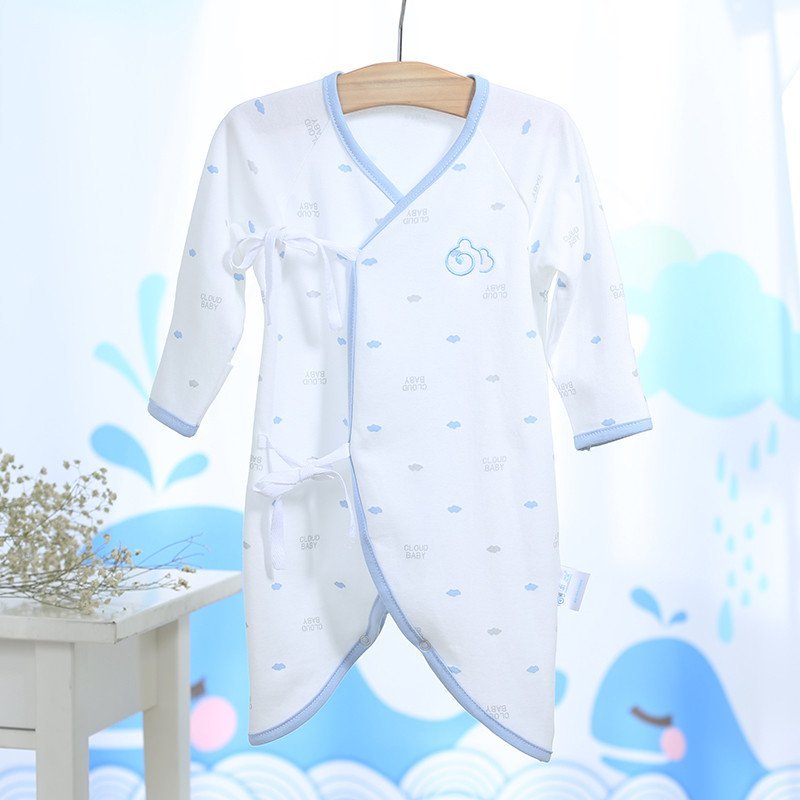云朵宝宝婴儿蝴蝶衣新生儿纯棉和尚服宝宝爬爬服婴幼儿内衣上衣夏 73cm 蓝色印花